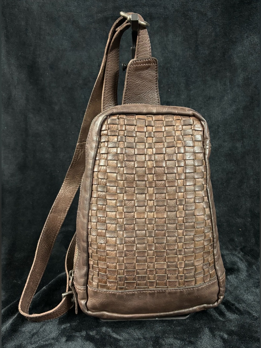Vilenca Holland Woven Genuine Leather Sling Backpack Brown Boho